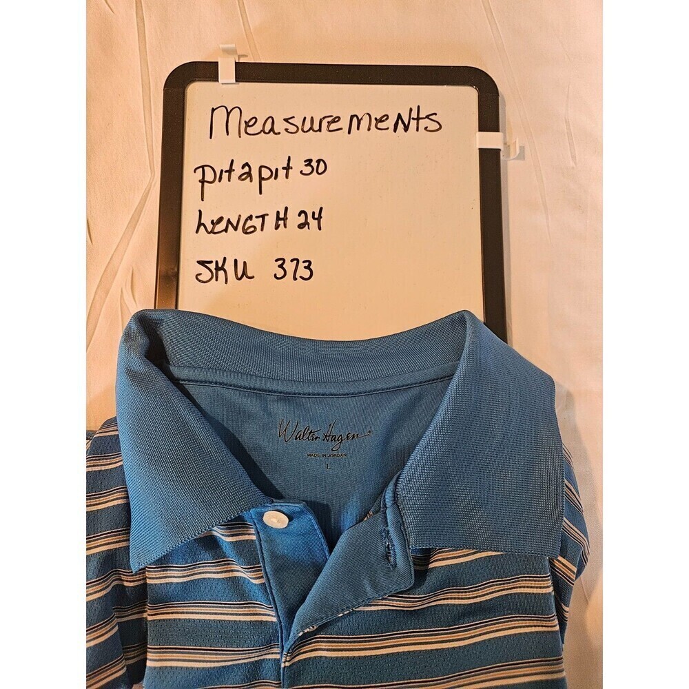 Walter Hagen Polo Shirt Adult Large Blue Logo Striped Golf Golfer Casual Mens - Picture 8 of 8